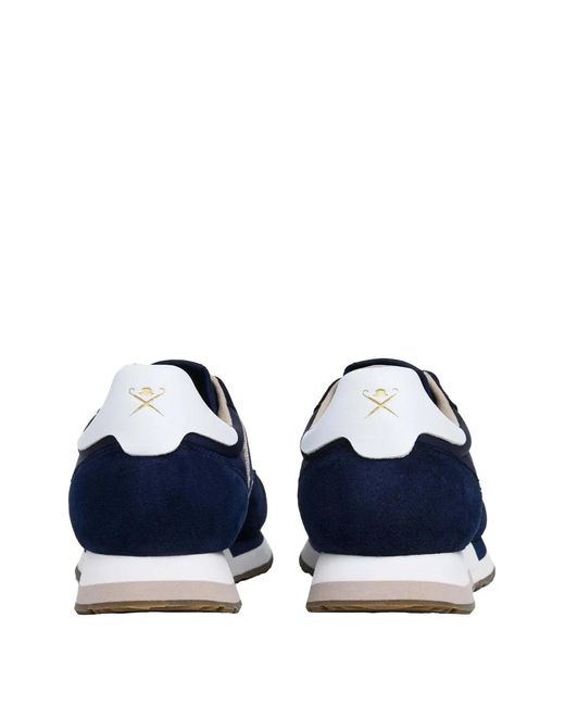 Hackett Blue Keston Symbol Suede-Panel Sneakers for men