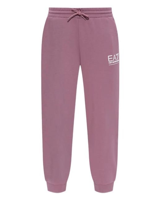 EA7 Purple Logo-Embroidered Track Pants
