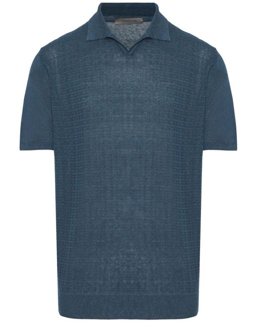 Corneliani Blue Textured-finish Cotton Polo Shirt for men
