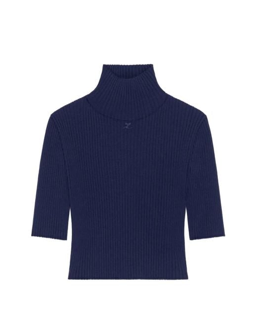 Courreges Blue Cropped Rib Knit Top