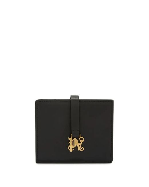 Palm Angels Black Monogram-Appliqué Leather Wallet