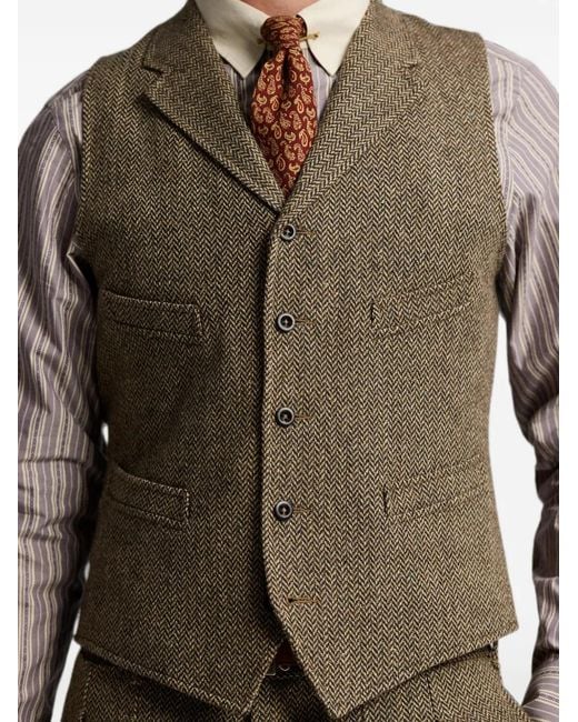 RRL Brown Herringbone Waistcoat for men