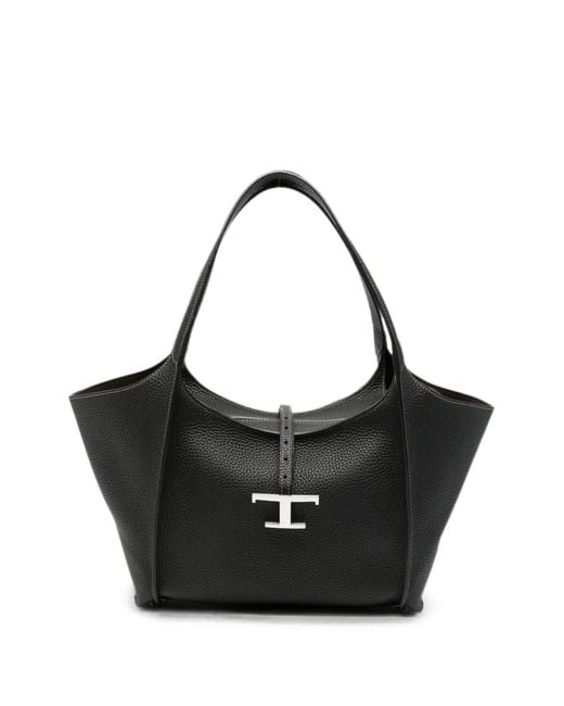 Tod's Black T Timeless Pebbled-Leather Tote Bag