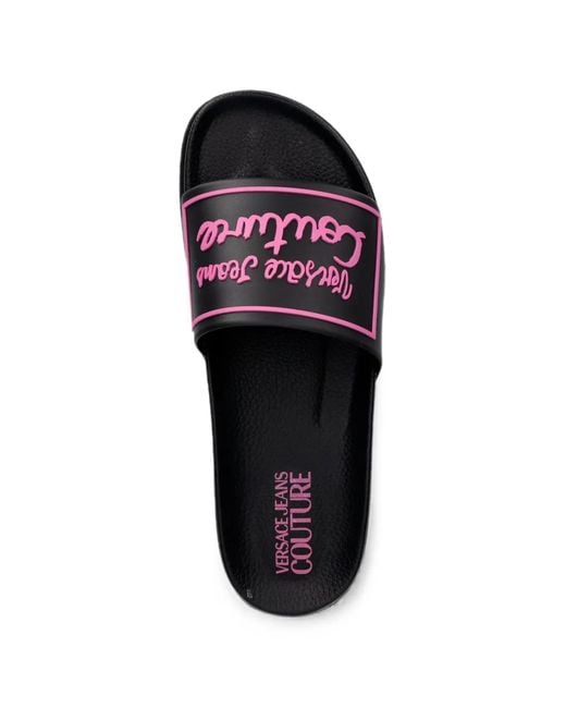 Versace Jeans Couture White Logo-Print Slides