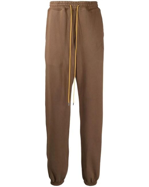 Rhude Brown Drawstring-Waist Cotton Track Pants for men