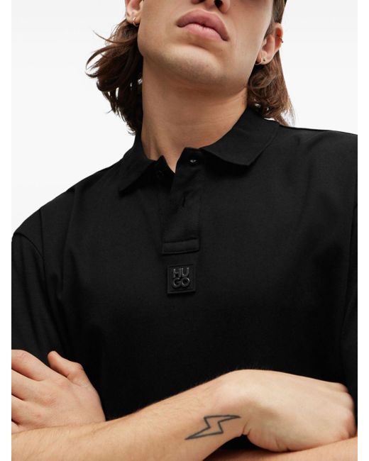 HUGO Black Logo-appliqué Cotton Polo Shirt for men
