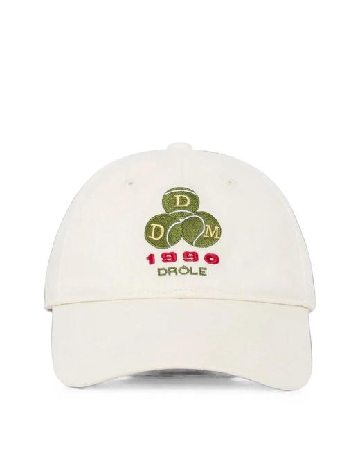 Drole de Monsieur White Funny 1990 Logo-Embroidered Baseball Cap for men