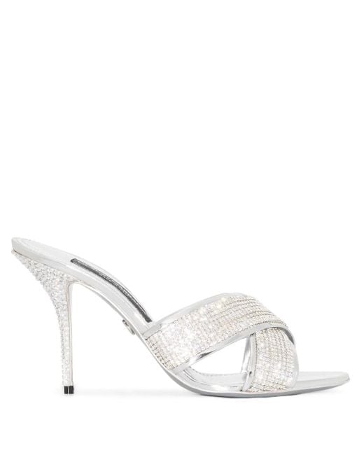 Dolce & Gabbana White Crystal-Embellished Sandals