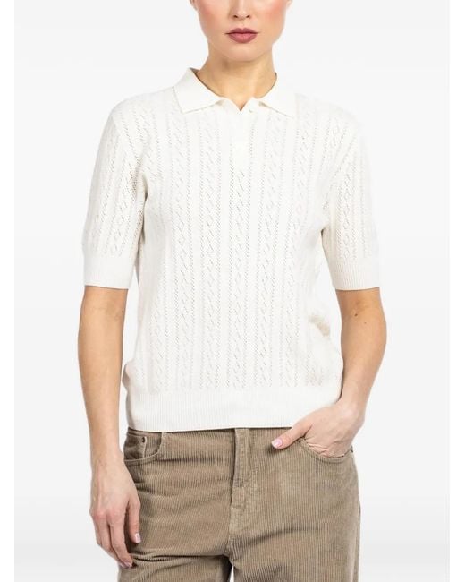 Lisa Yang White Pointelle-Knit Polo Top