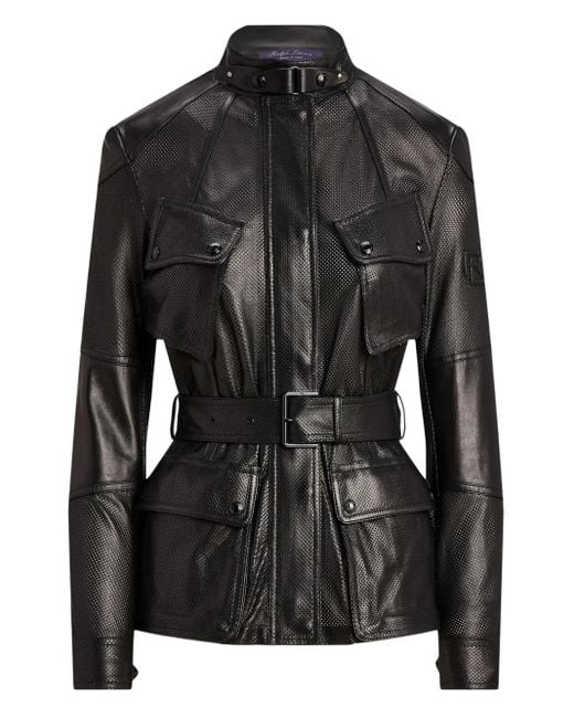 Ralph Lauren Black Belted Pockets Leather Jacket