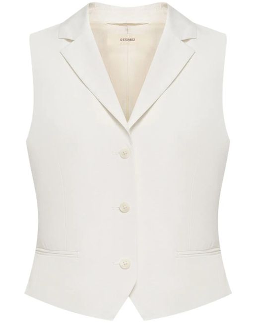 12 STOREEZ White V-Neck Cotton-Lyocell Vest