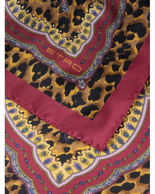 Etro Brown Paisley-Print Leopard-Pattern Scarf