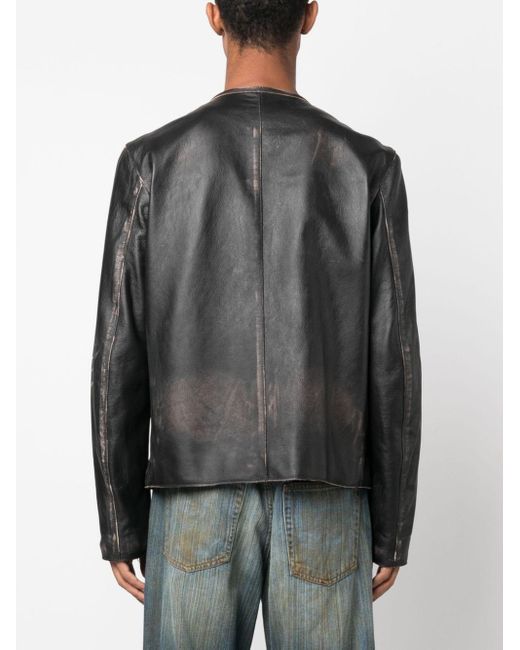 DIESEL Jacke aus vielgetragenem Leder mit Logo aus Metall in Black für Herren