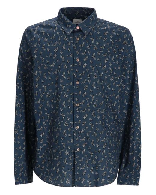 Paul Smith Blue All-Over Print Cotton Shirt for men