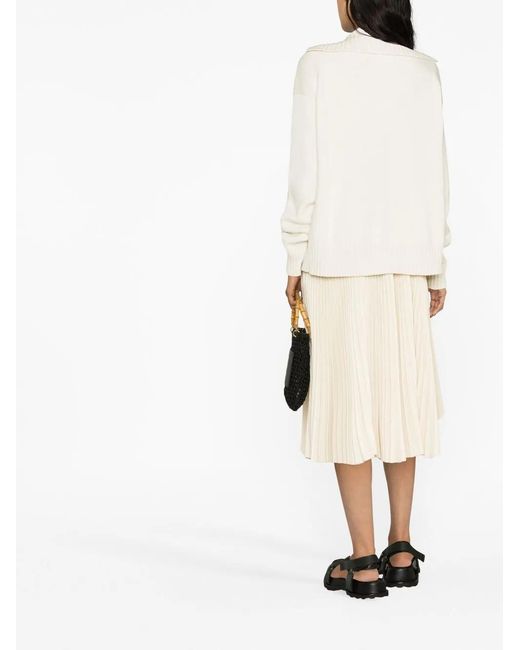 Jil Sander White Knitted Split-Neck Jumper