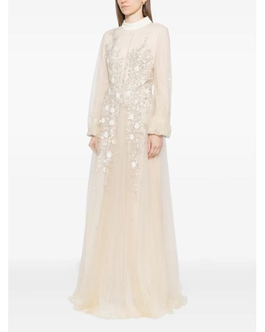 Saiid Kobeisy White Embroidered Velvet Gown