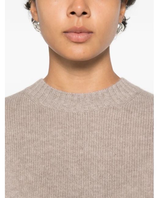 Allude Natural Ribbed-Knit Crew-Neck Knit