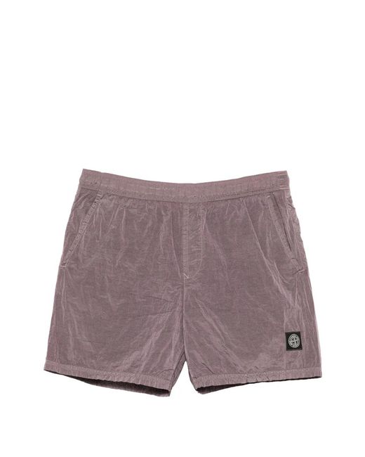 Stone Island Purple Short À Patch Logo for men