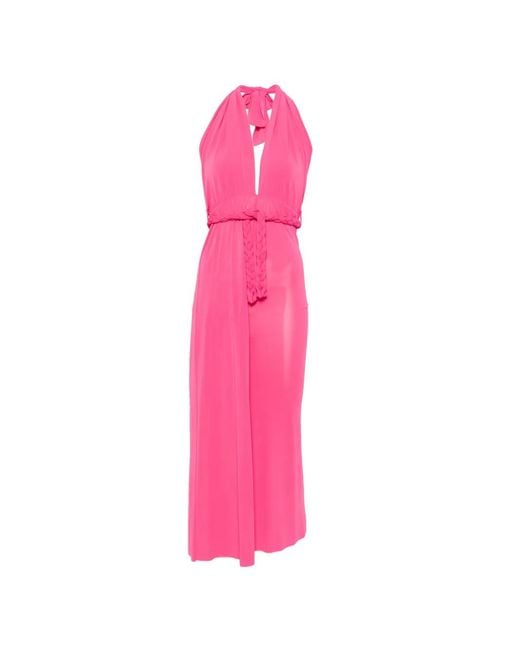 Kaos Pink Halterneck Braided-Belt Jumpsuit