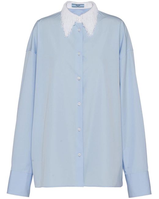 Chemise à col frangé Prada en coloris Blue