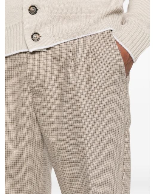 Eleventy Natural Checked Pleated Trousers for men