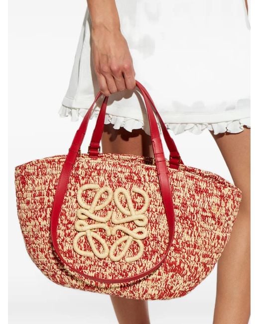 Loewe Pink Eclipse Anagram Raffia Tote Bag