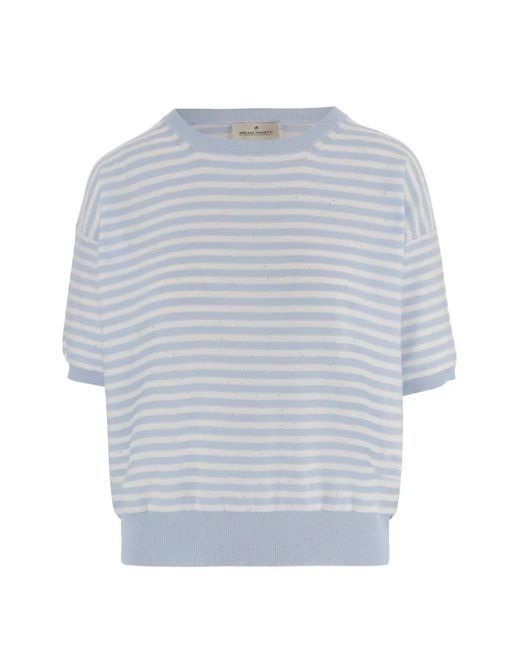 Bruno Manetti Gray Striped-Pattern Crew-Neck Sweater