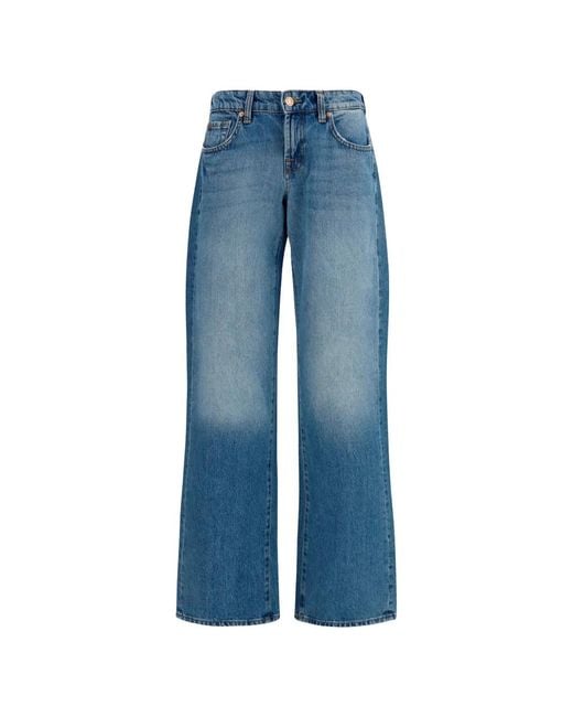 7 For All Mankind Blue Low-Rise Straight-Leg Jeans
