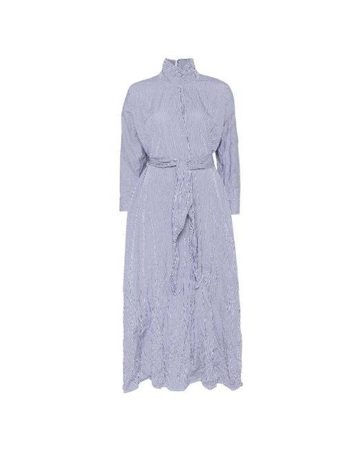 Daniela Gregis Blue Striped Funnel-Neck Maxi Dress