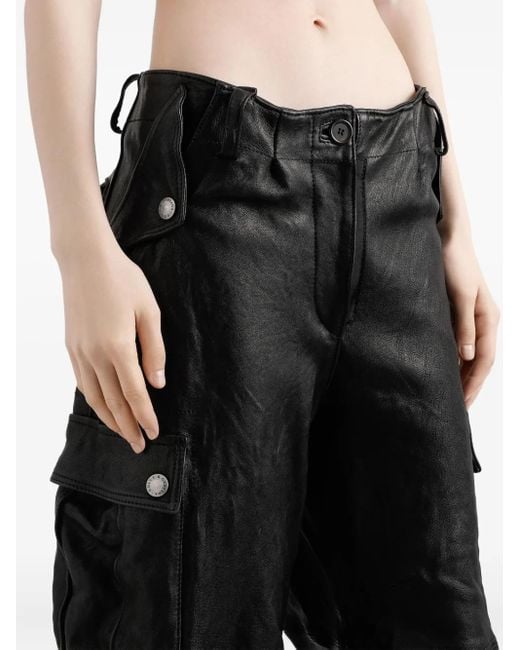 Dolce & Gabbana Black Lederhose mit Cargotaschen