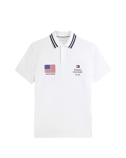 Tommy Hilfiger White Logo-Embroidered Tipped Polo Shirt for men