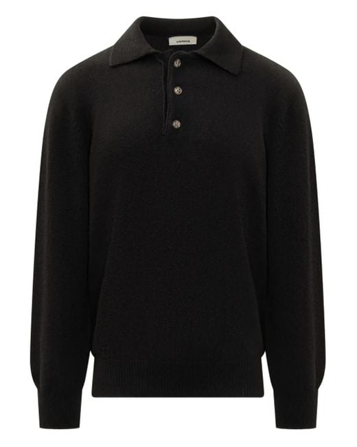 A PAPER KID Black Knitted Long-Sleeve Polo Shirt for men