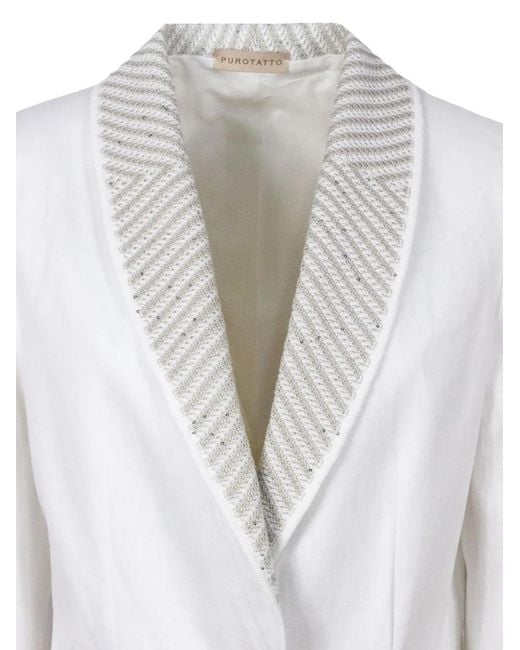 Purotatto White Linen Single-Breasted Blazer