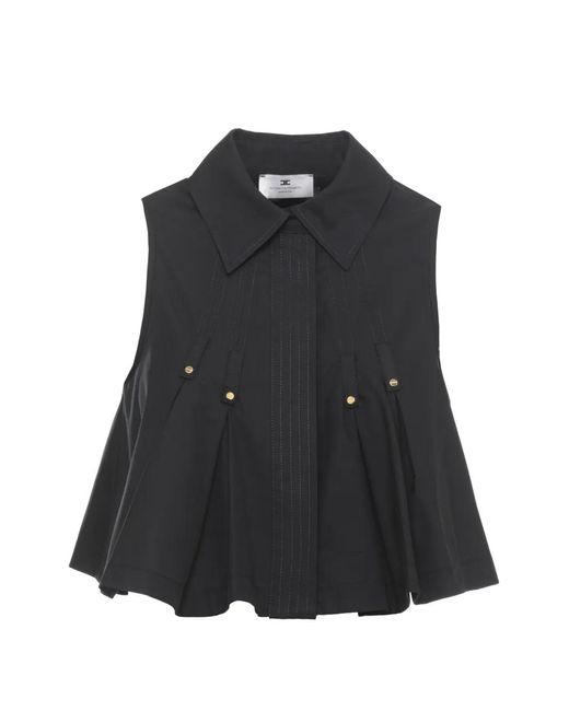 Elisabetta Franchi Black Pleated Cropped Shirt