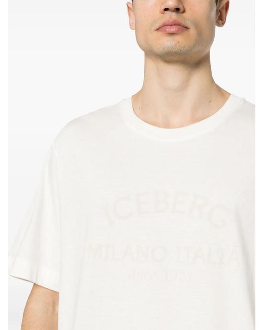Iceberg White Logo-Print Cotton T-Shirt for men