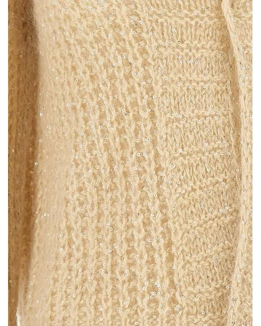 Kaos Natural Sequin-Embellished Open-Knit Cardigan