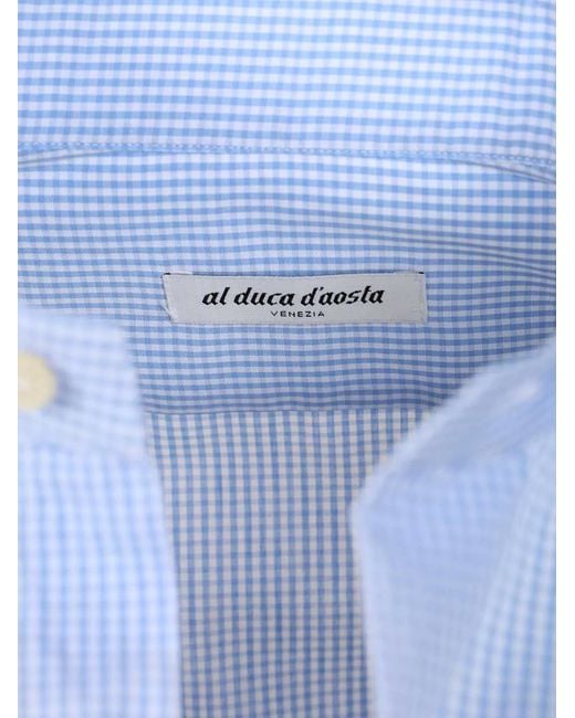 Al Duca D'aosta Blue Vichy Cotton Shirt for men
