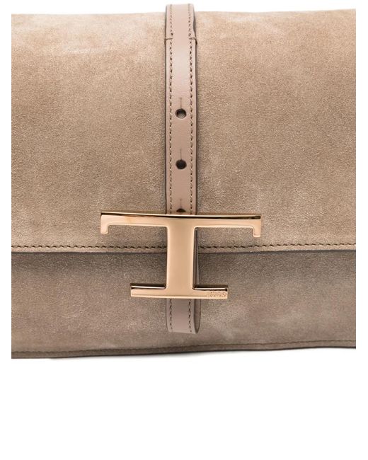 Tod's Brown Mini T Timeless Flap Shoulder Bag