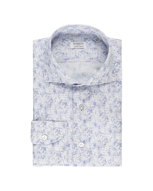 Borriello White Floral-Print Spread-Collar Shirt for men