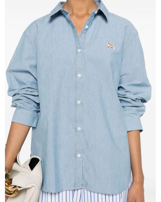 Camicia con motivo Baby Fox di Maison Kitsuné in Blue