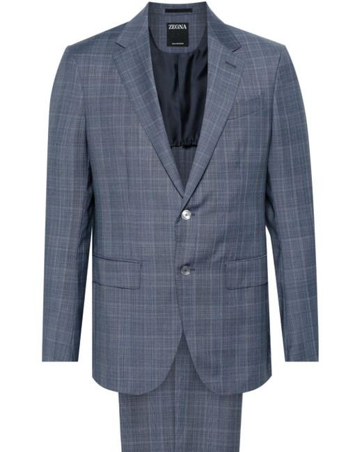 Zegna Blue Checked Single-breasted Suit for men
