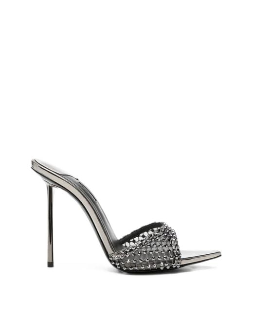 Le Silla White Gilda Crystal-Embellished Pointed-Toe Heeled Sandals