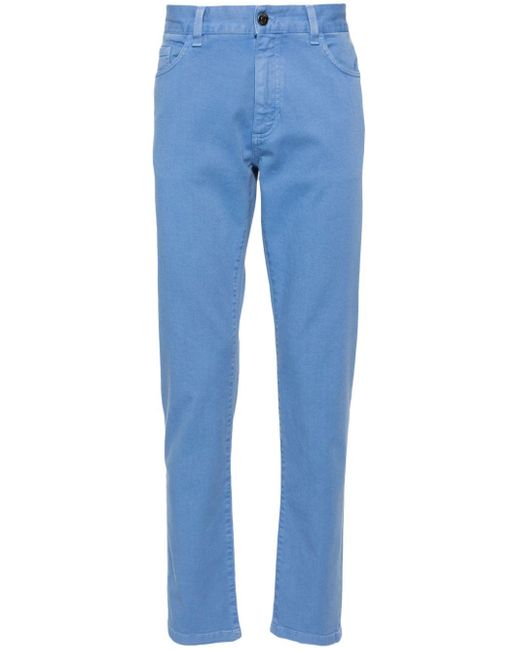 Zegna Blue Garment-dyed Slim-cut Jeans for men