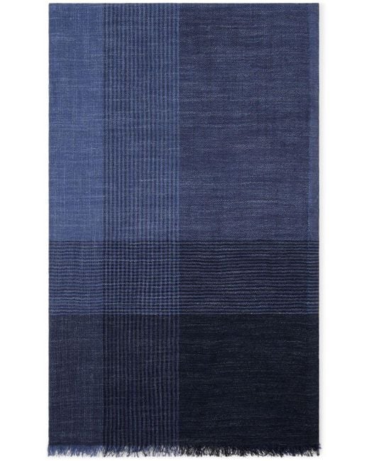 メンズ Brunello Cucinelli チェックパターン スカーフ Blue