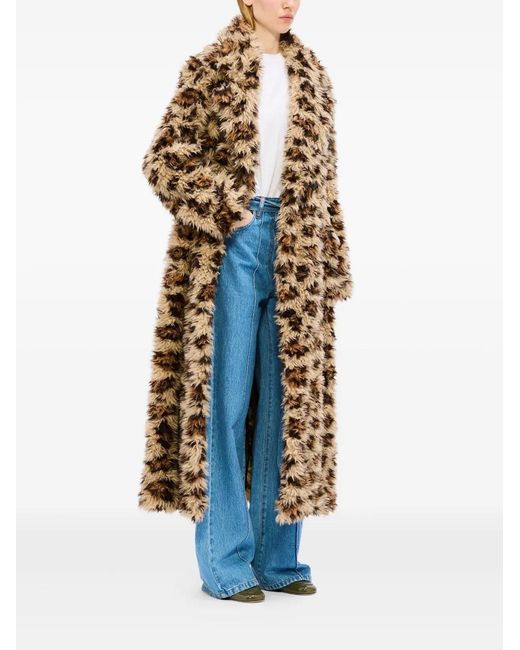 MSGM Natural Leopard-Print Belted Coat