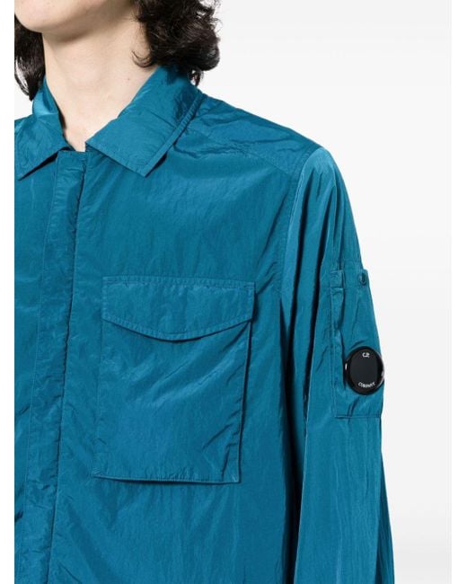 C P Company Blue Lens-appliqué Zip-up Shirt Jacket for men