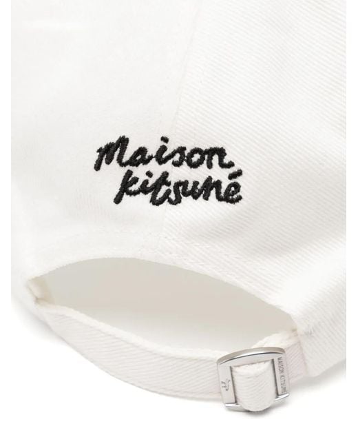 Maison Kitsuné White Fox-Head-Embroidered Cap Hat