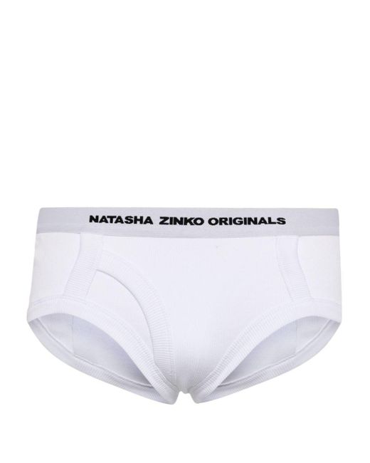 Natasha Zinko White Logo-waistband Stretch-cotton Briefs