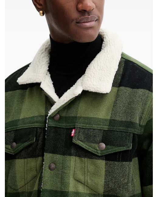 Levi's Green Veste Boutonnée À Carreaux Et Col En Peau Lainée for men