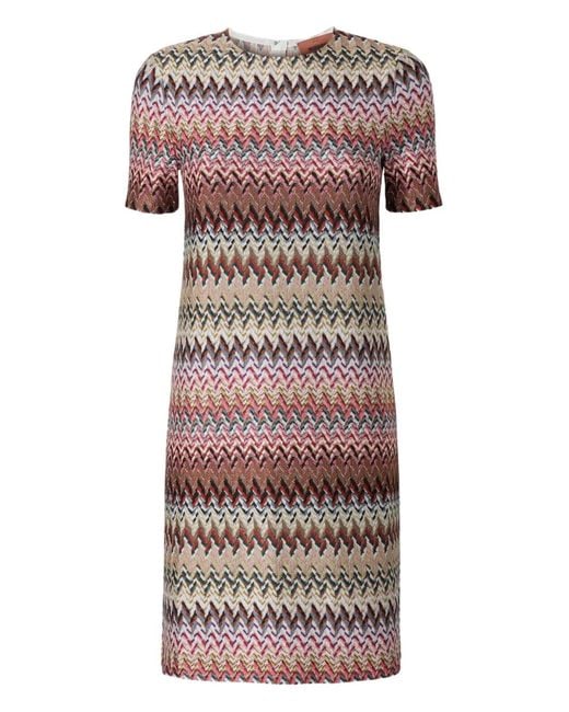 Missoni Pink Zigzag-Pattern Short-Sleeve Mini Dress